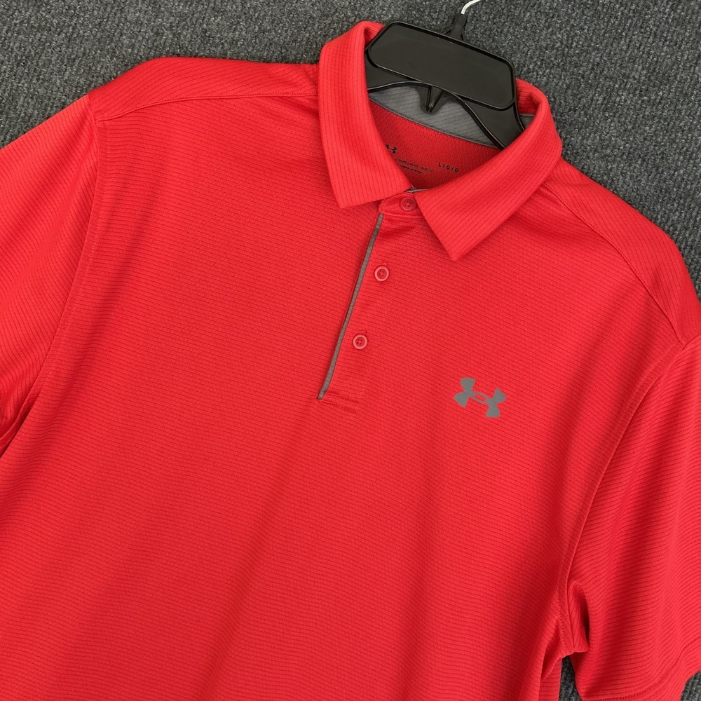 Under Armour Men's L Performance Polo Shirt Red Loose Short Sleeve Sporty Preppy